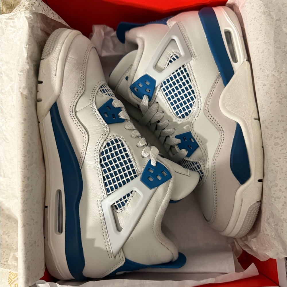 Nike Air Jordan 4 Retro Off White and Military Blue